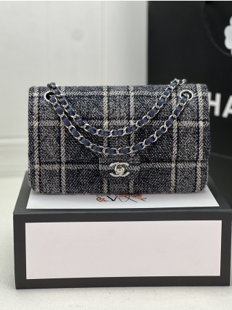 Ch*el classic 11.12 handbag tweed & silver-tone metal  6 × 9.9 × 2.5 in