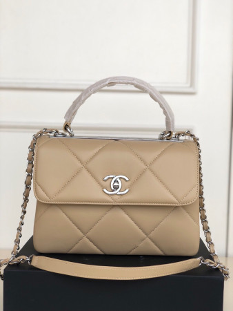 Ch*el flap bag with top handle 6.6 × 9.8 × 4.7 in