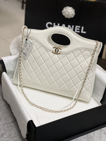 Ch*el  shopping bag shiny lambskin & gold-tone metal 35x39x8cm