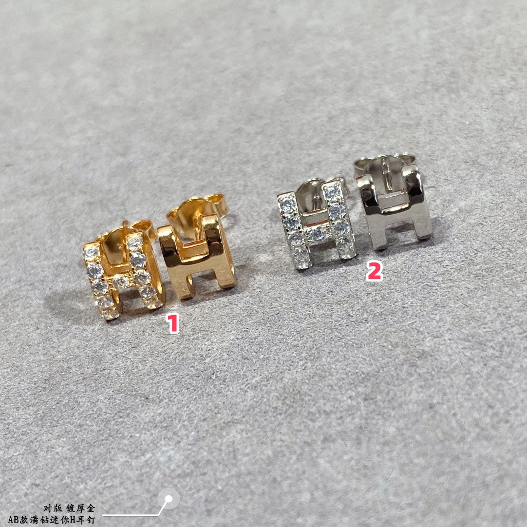 hermès ab style fully Di*m*nd-encrusted  h  stud earrings