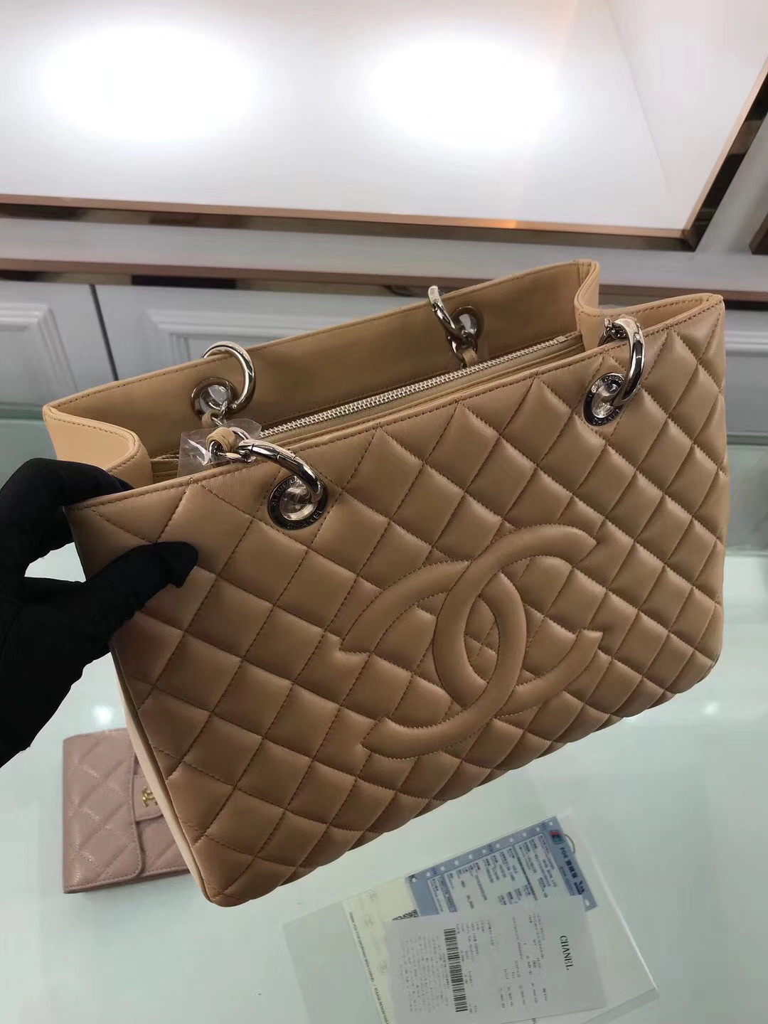 Ch*el gst lambskin leather silver hardware
