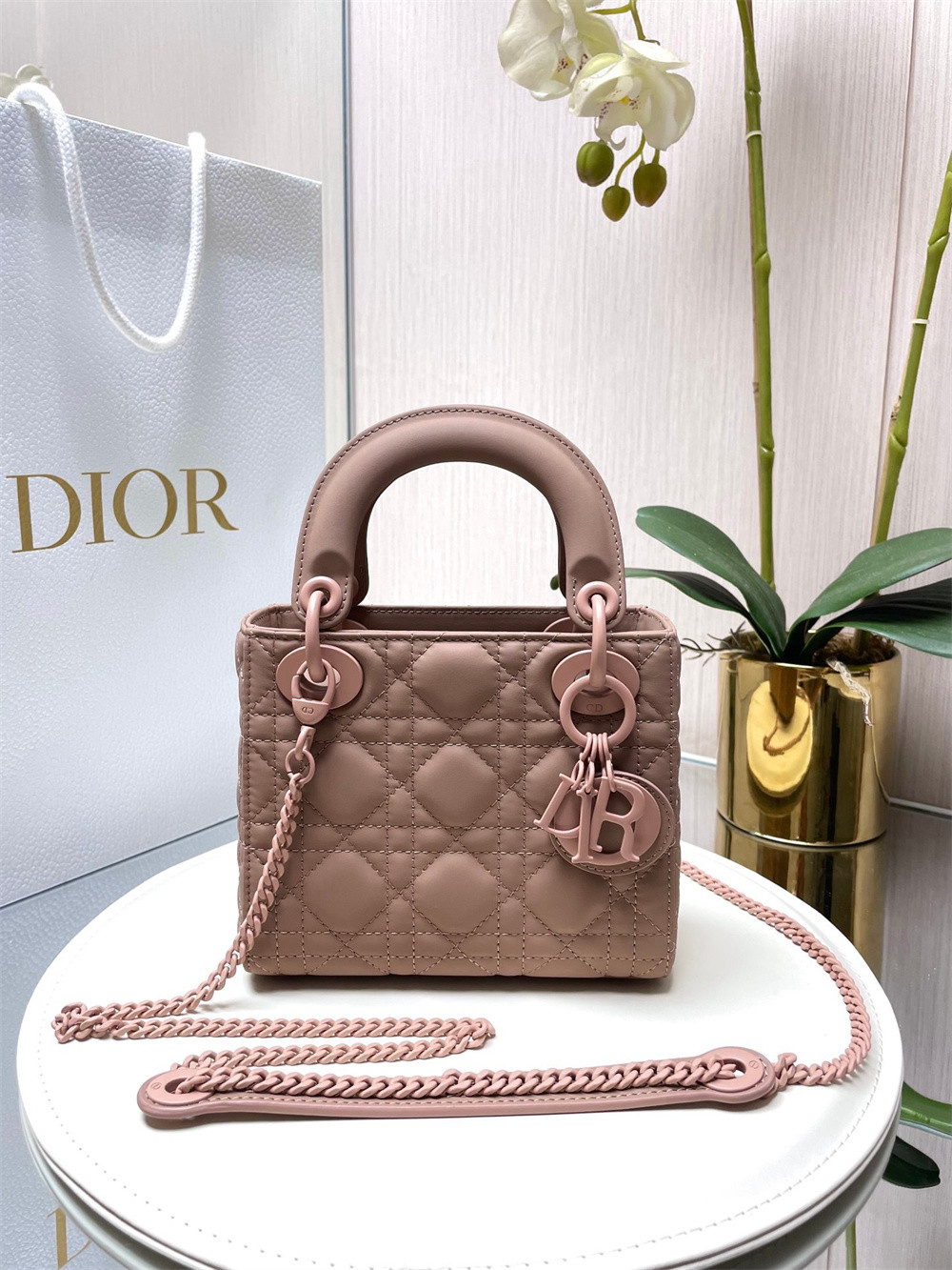 mini lady D*or bag 6.5 x 6 x 3 inches