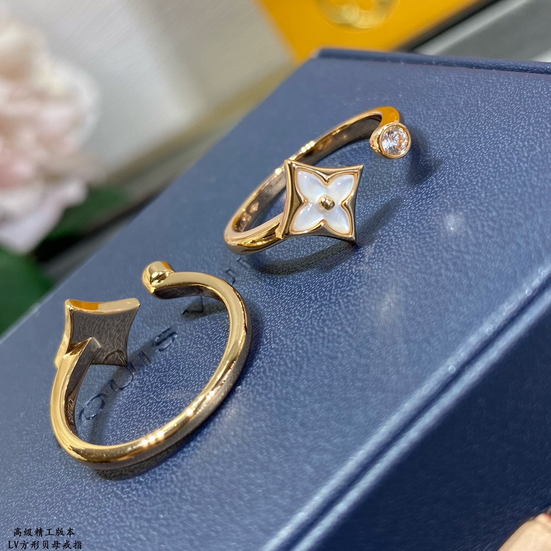 l0*is V*t0n square mother-of-pearl ring