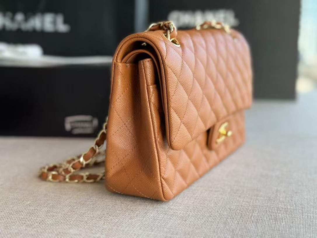Ch*el small classic handbag grained calfskin 14.5×23×6cm