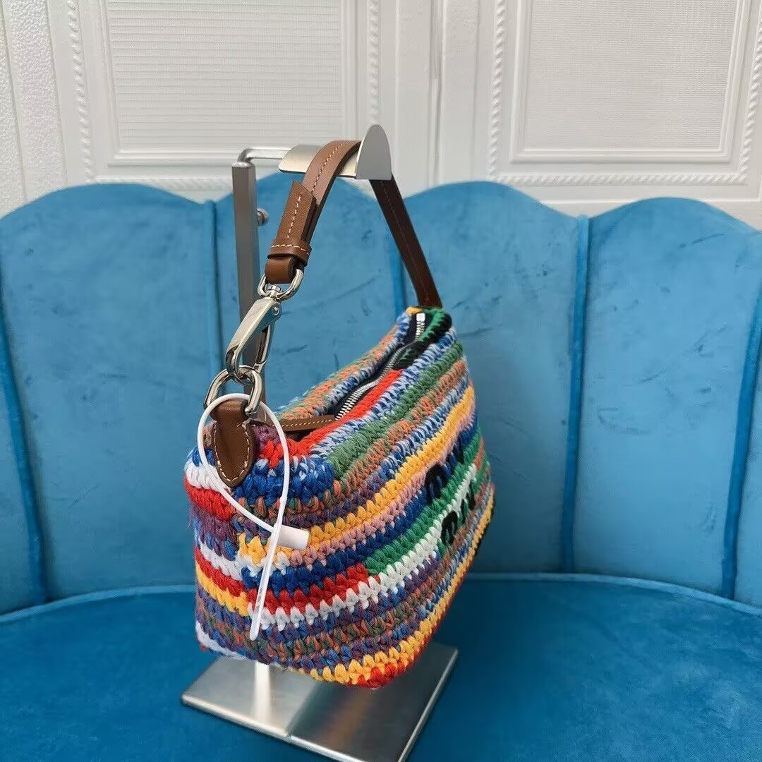 Miu Miu Multicolored Crochet Pouch 19x14x10cm