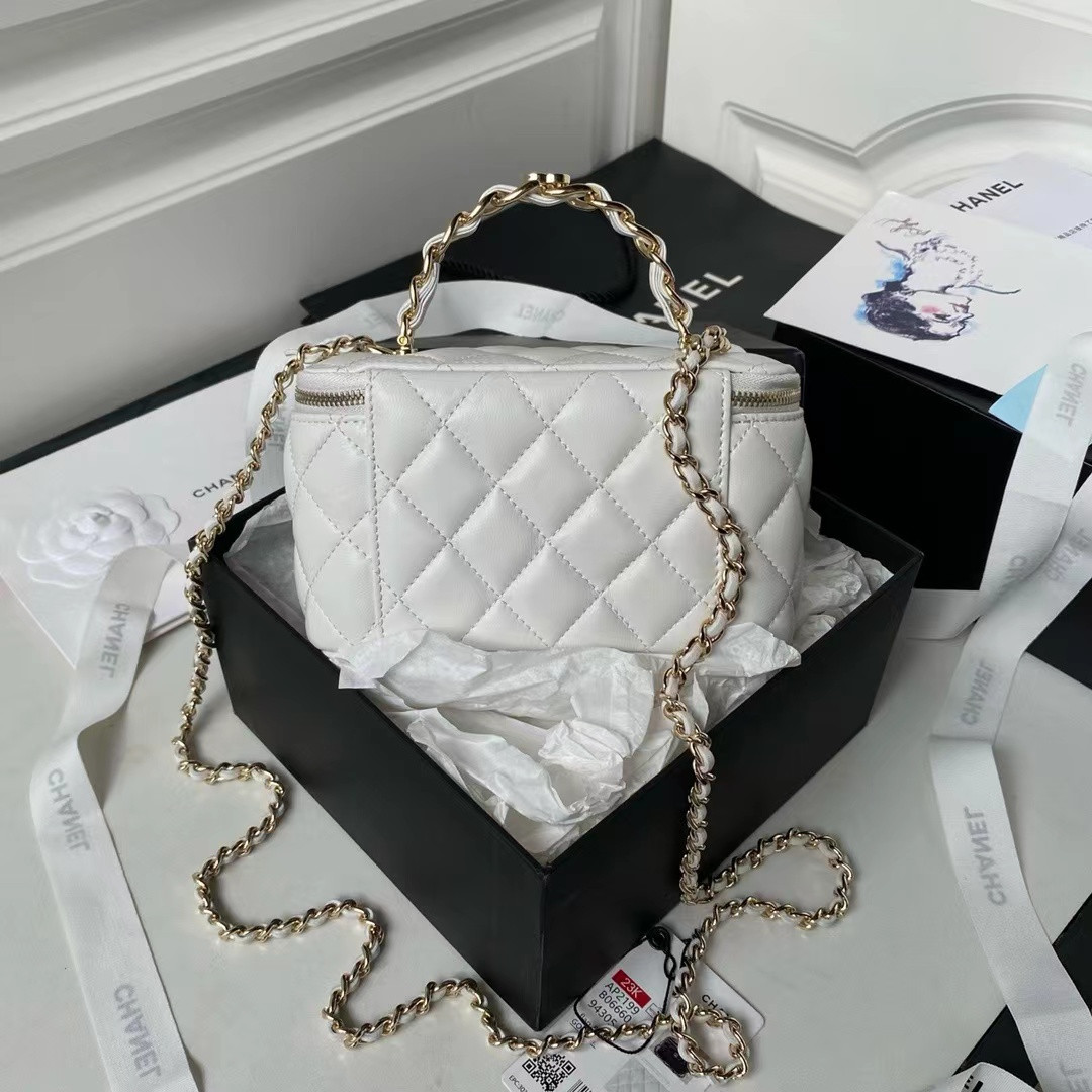Ch*el gold chain with makeup mirror lamb leather square box shoulder bag women