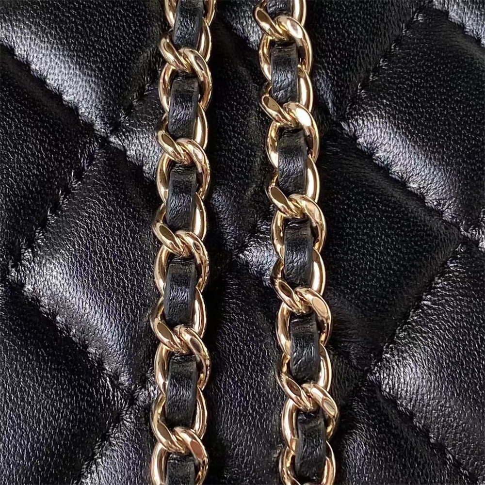 Ch*el walnut gold ball chain with makeup mirror lamb leather square box shoulder bag women