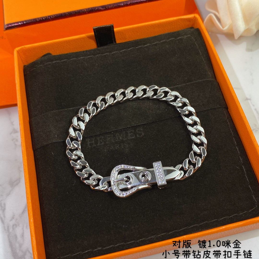 hermès small Di*m*nd-encrusted belt bracelet
