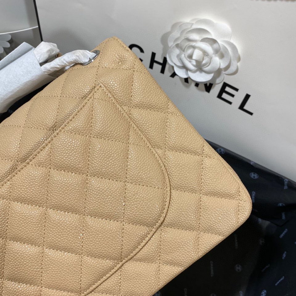 Ch*el classic flap jumbo 30cm cf khaki silver 7.6 × 11.7 × 3.9 in
