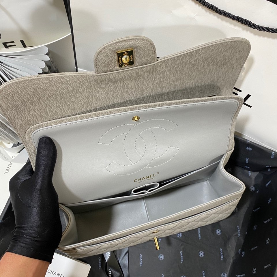 Ch*el classic flap jumbo 30cm cf grey gold 7.6 × 11.7 × 3.9 in