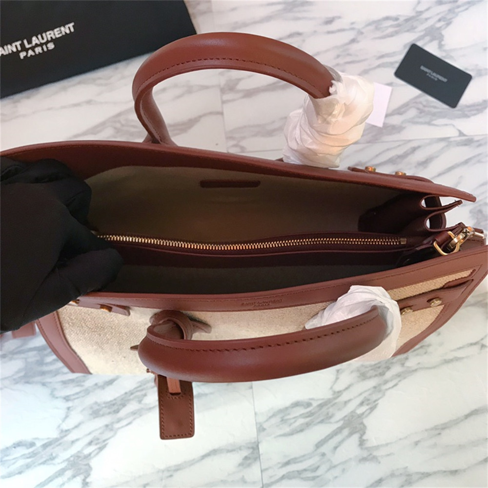 Y*L sac de jour small in canvas and leather beige sea salt and brick