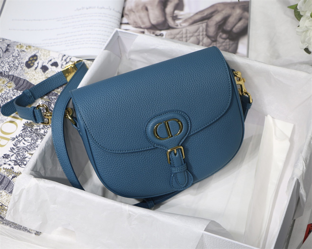 medium D*or bobby bag blue grained calfskin