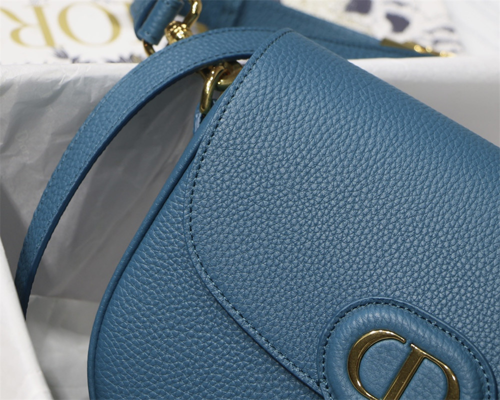 medium D*or bobby bag blue grained calfskin