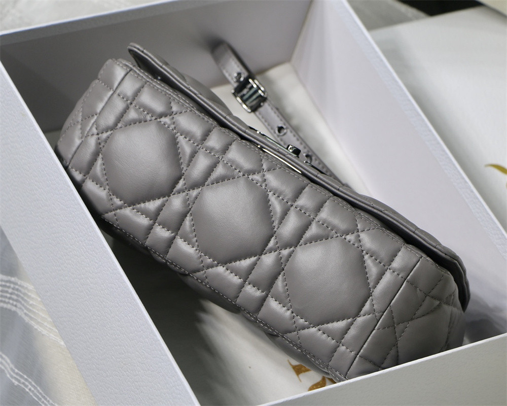 medium d*or caro bag grey S*pple cannage calfskin with black hardware 25.5 x 15.5 x 8 cm