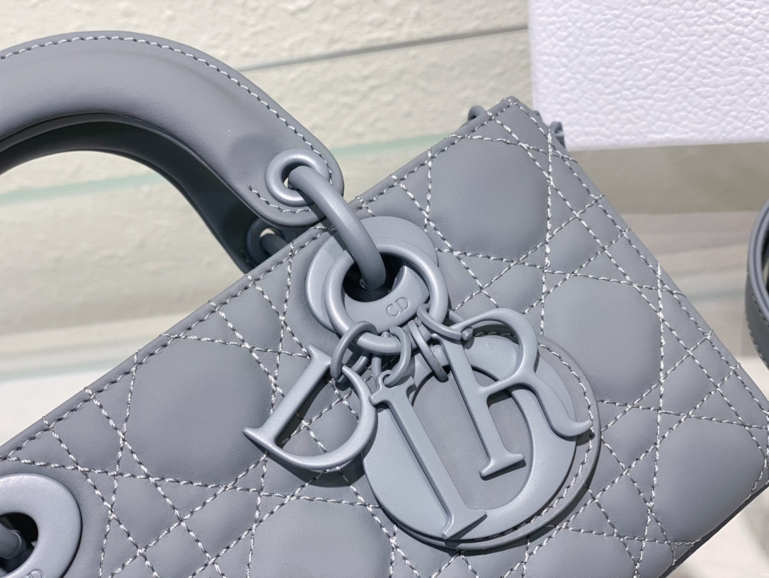 D*or small lady d-joy bag ultramatte grey cannage calfskin