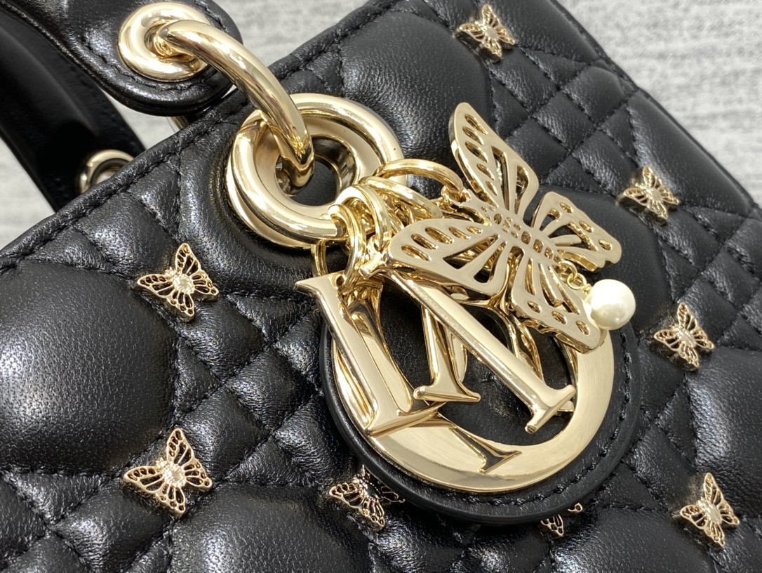 D*or medium lady d-joy bag black with butterfly studs
