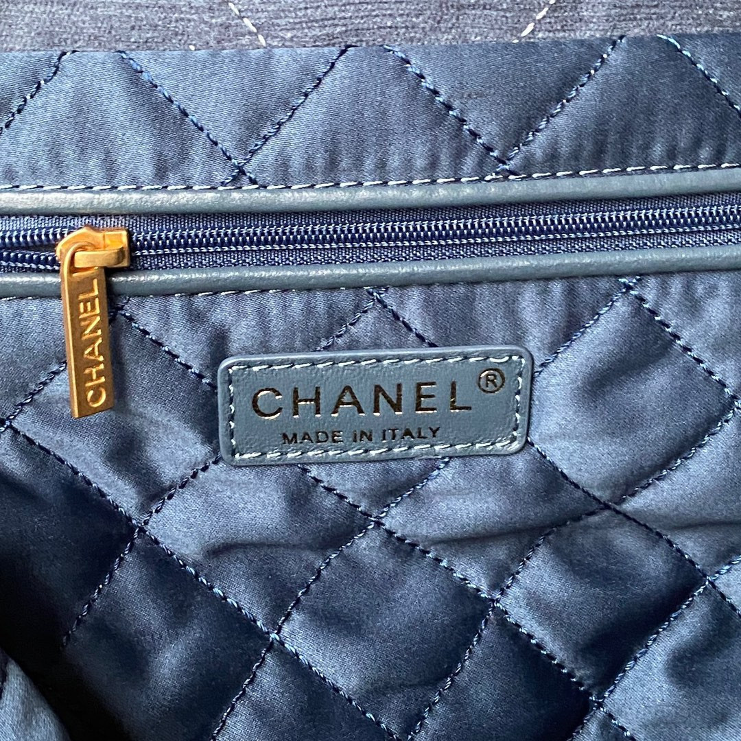 Ch*el 22 small handbag velvet navy 13.7×14.4×2.7 in