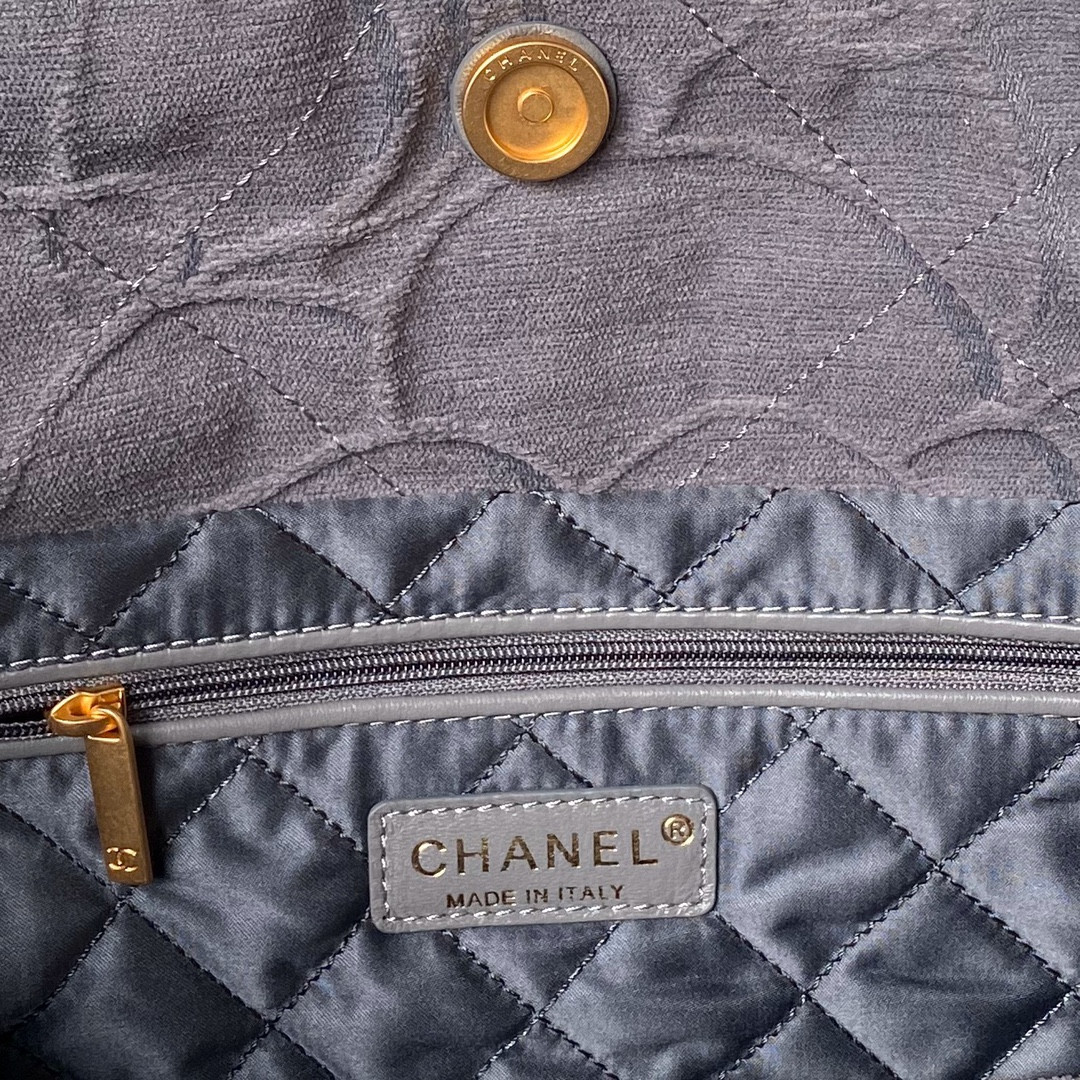 Ch*el 22 small handbag velvet grey 13.7×14.4×2.7 in