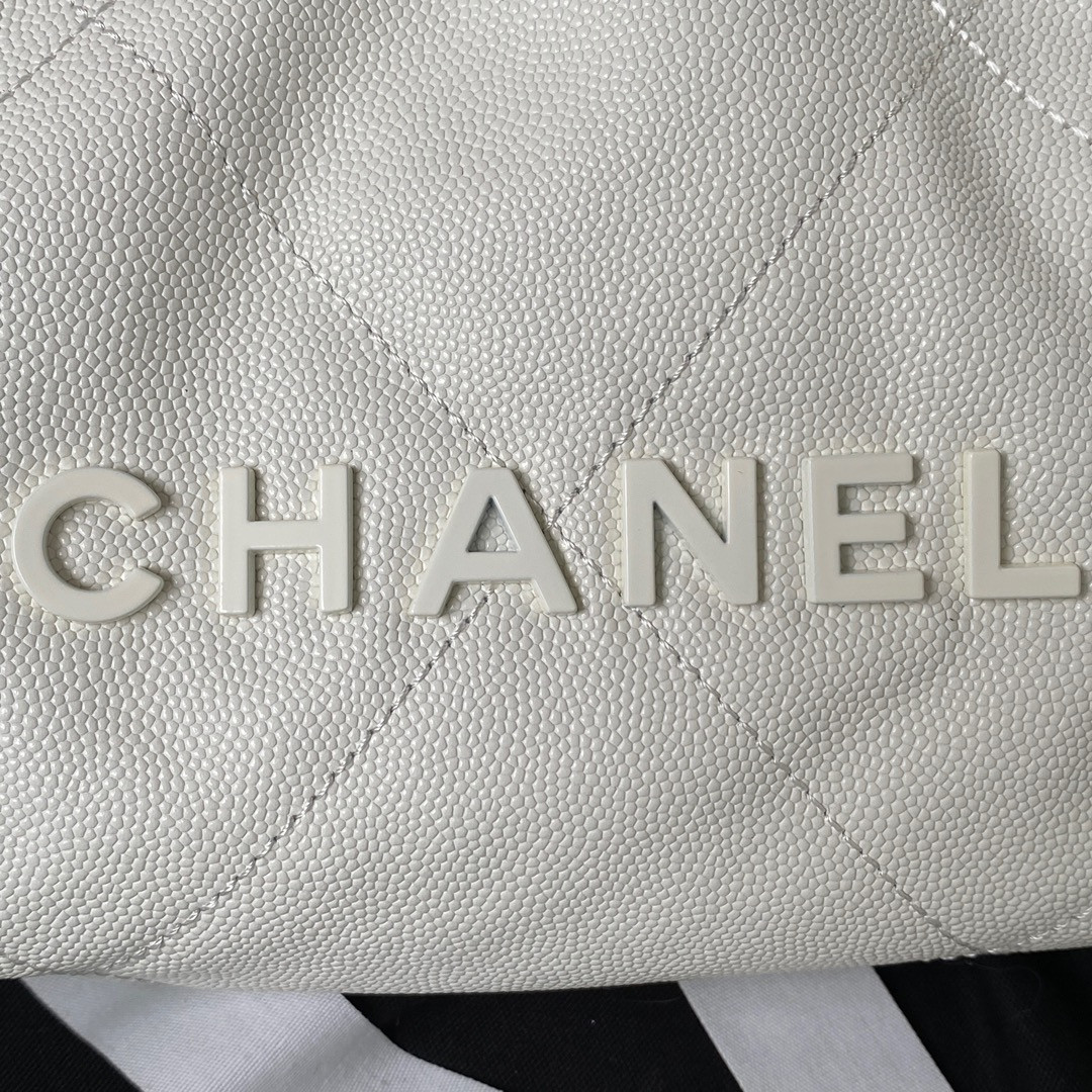 Ch*el 22 mini handbag grained leather white 7.8 × 7.4 × 2.3 in