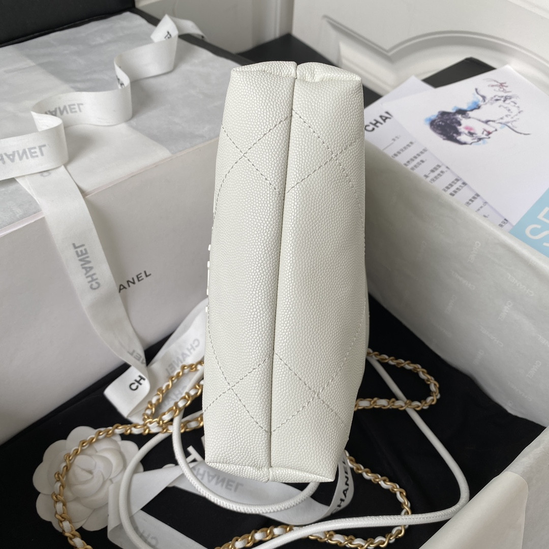 Ch*el 22 mini handbag grained leather white 7.8 × 7.4 × 2.3 in