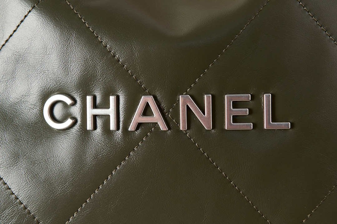 Ch*el 22 small handbag shiny calfskin & silver metal black 13.7×14.4×2.7 in