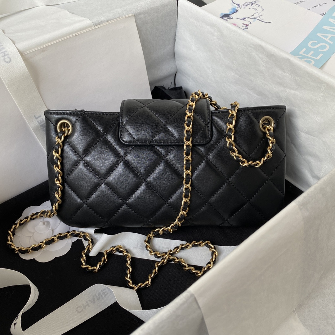 Ch*el baguette bag black 4.5 × 9.4 × 1.8 in