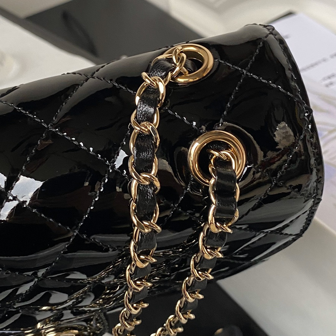 Ch*el flap bag & star coin purse black 15.5×24×7.5cm
