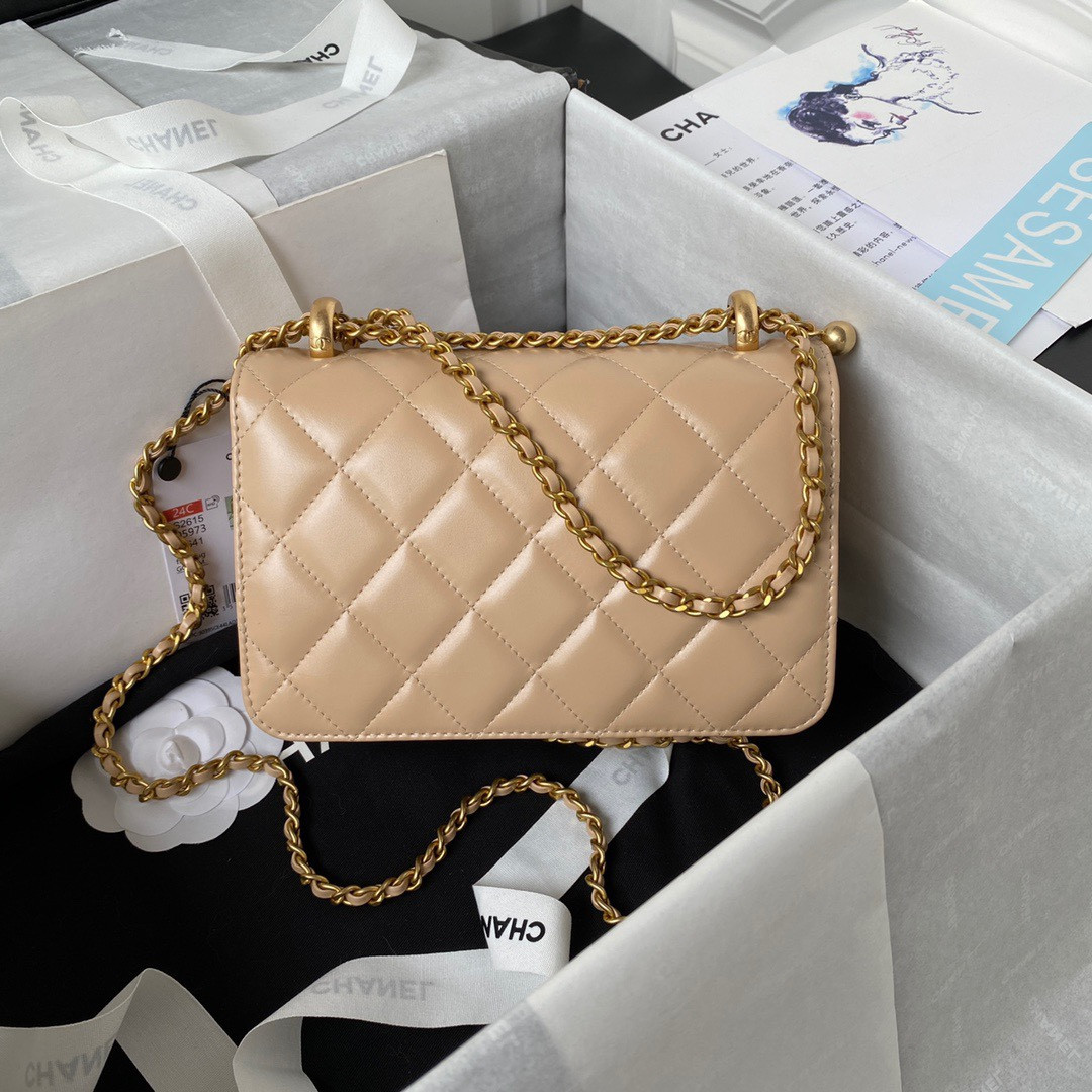 Ch*el mini flap bag apricot 12×19×8cm