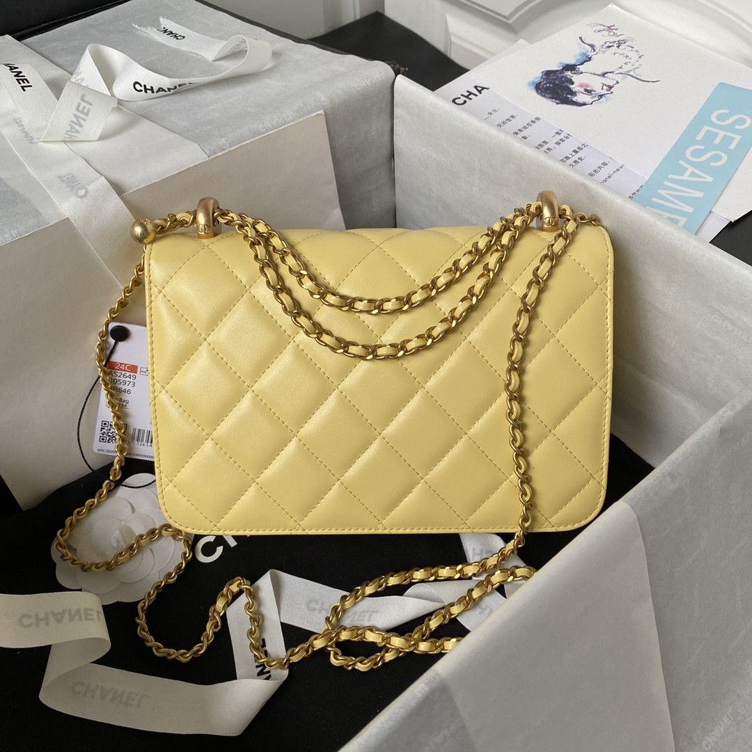 Ch*el flap bag yellow 22×14.5×8cm