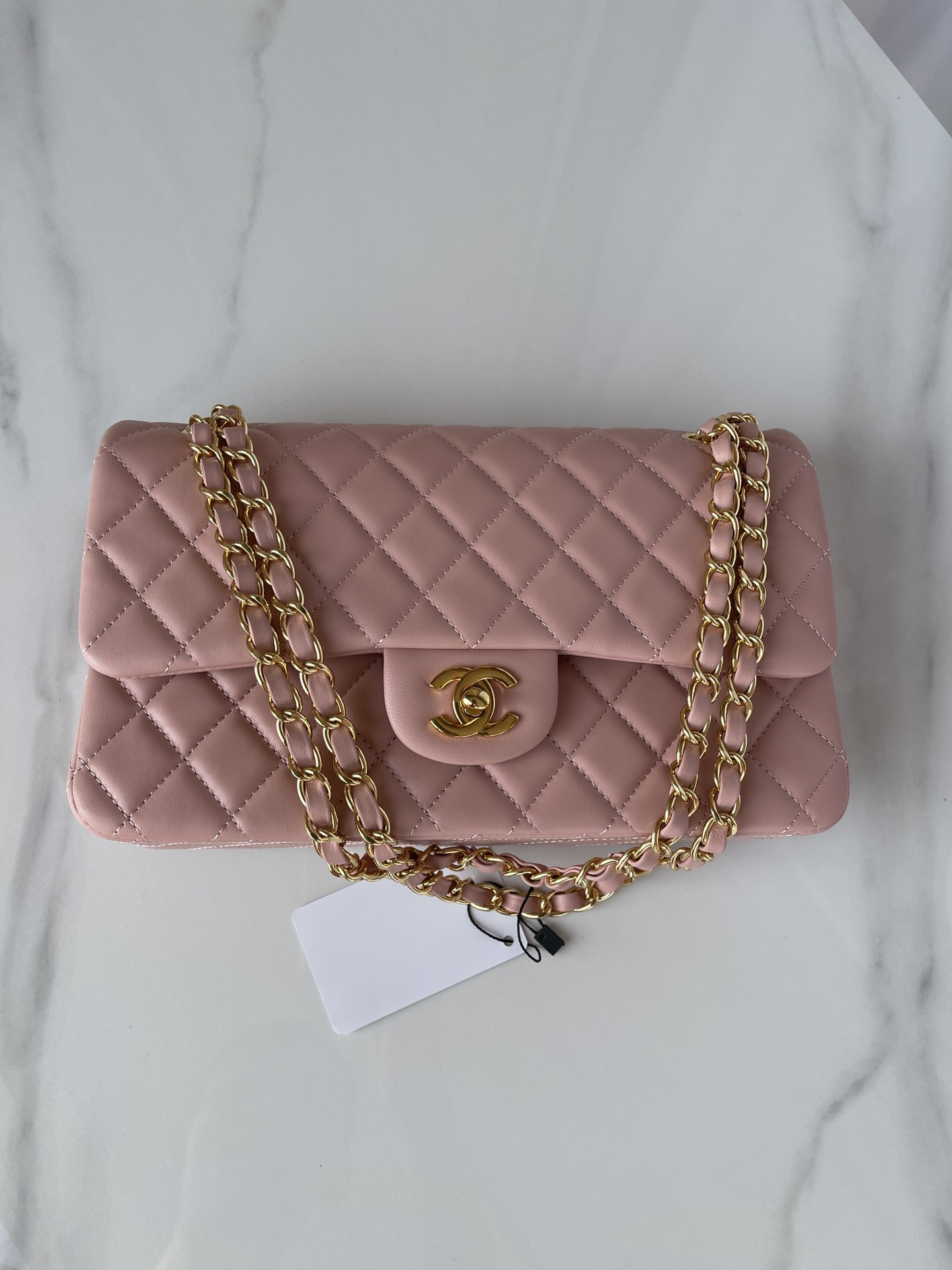 Ch*el classic flap 25cm cf pink gold 6 × 9.9 × 2.5 in