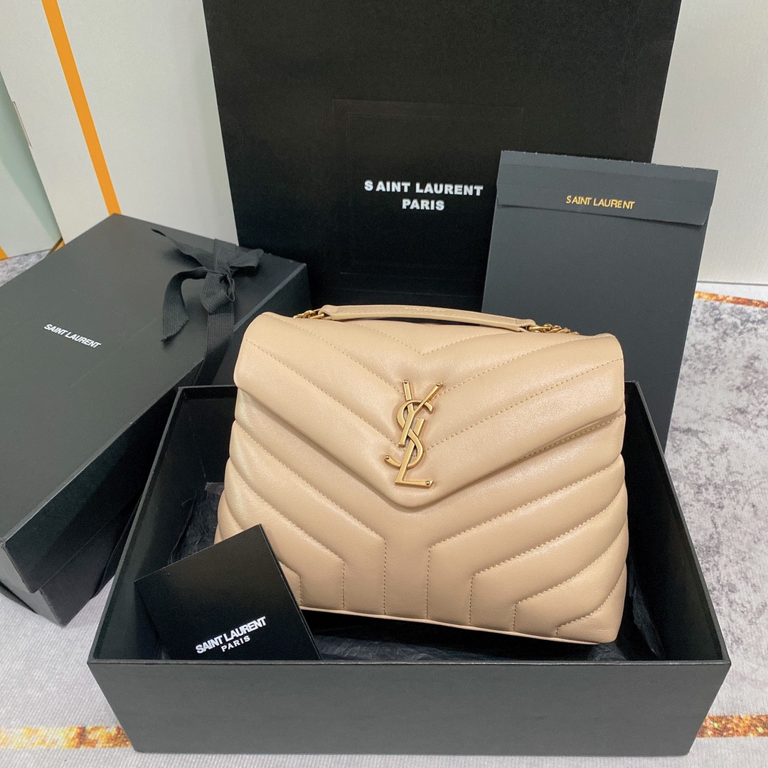 Y*L loulou small in quilted leather light beige 9 x 6.1 x 3.3 inches