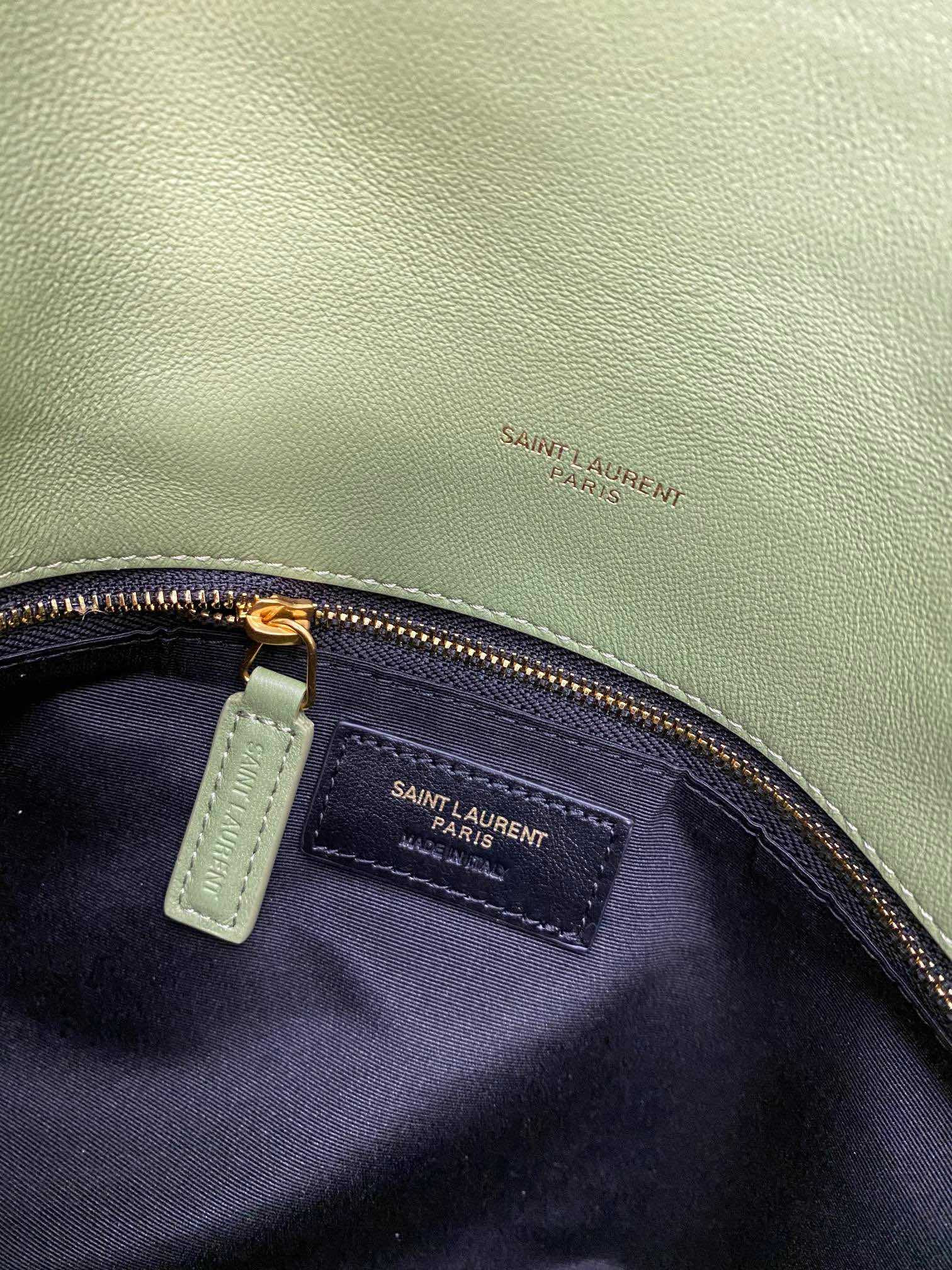 Y*L puffer medium in nappa leather light green 13.7 x 9 x 5.3 inches