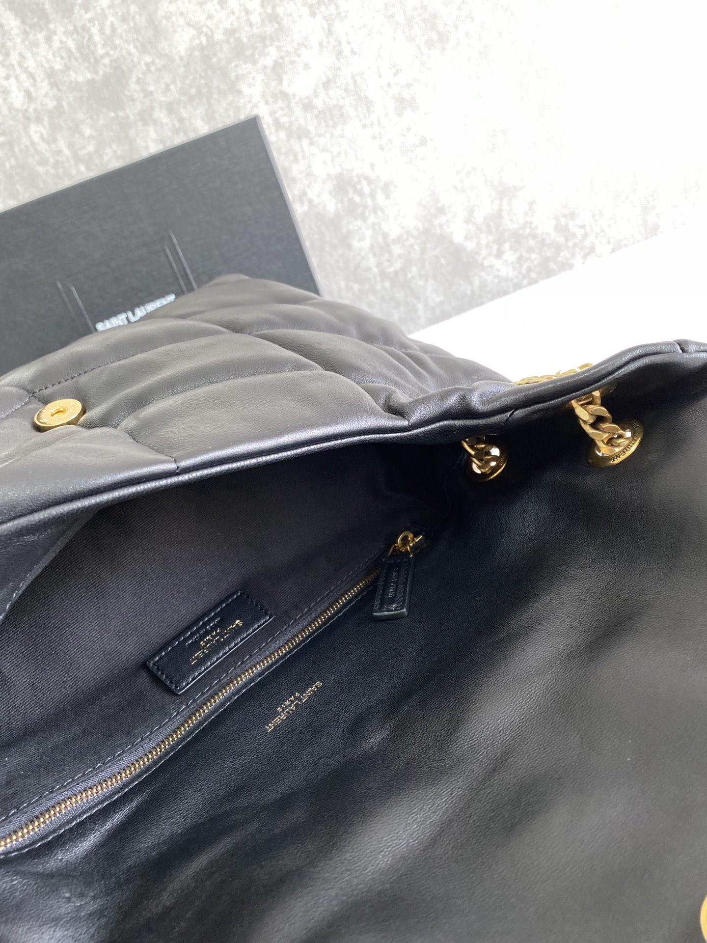 Y*L puffer medium in nappa leather black 13.7 x 9 x 5.3 inches
