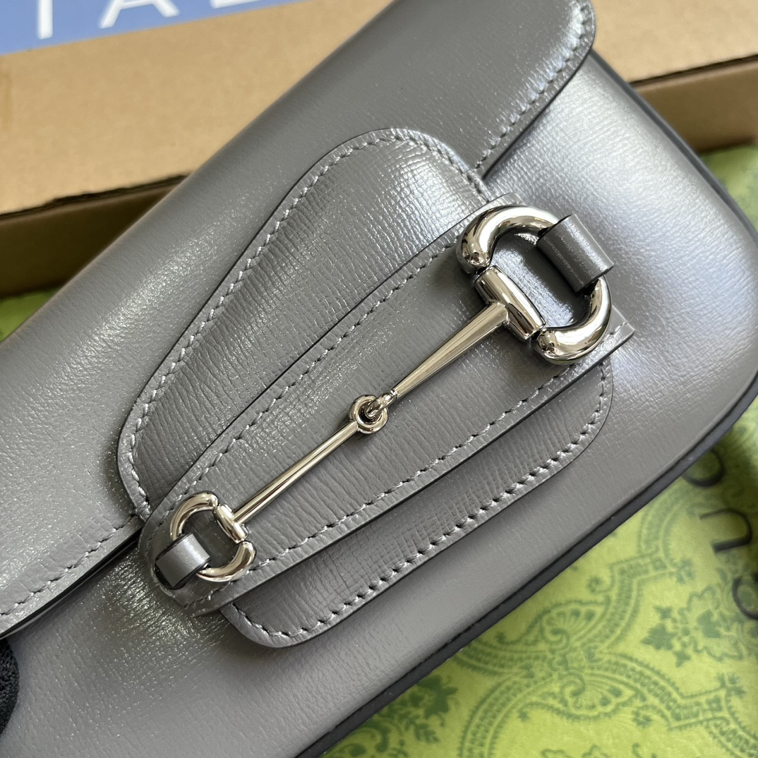 G*u*i horsebit 1955 mini shoulder bag gray 7.7"w x 5-3.1"h x 2.4-1.2"d