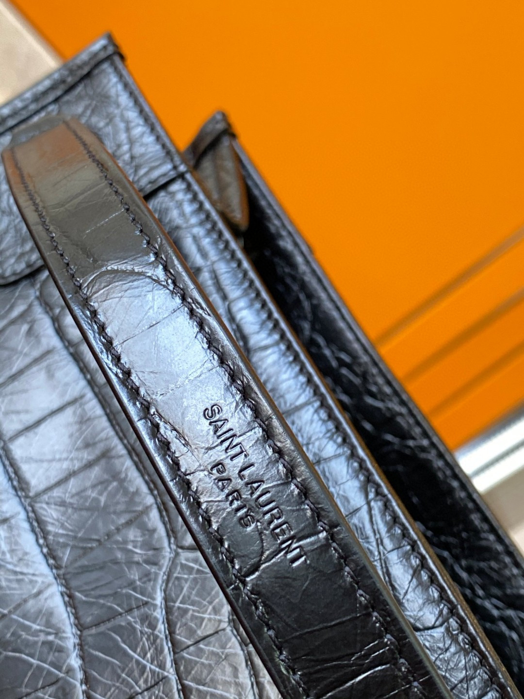 Y*L niki shopping in crocodile-embossed leather 12.9 x 10.6 x 4.5 inches