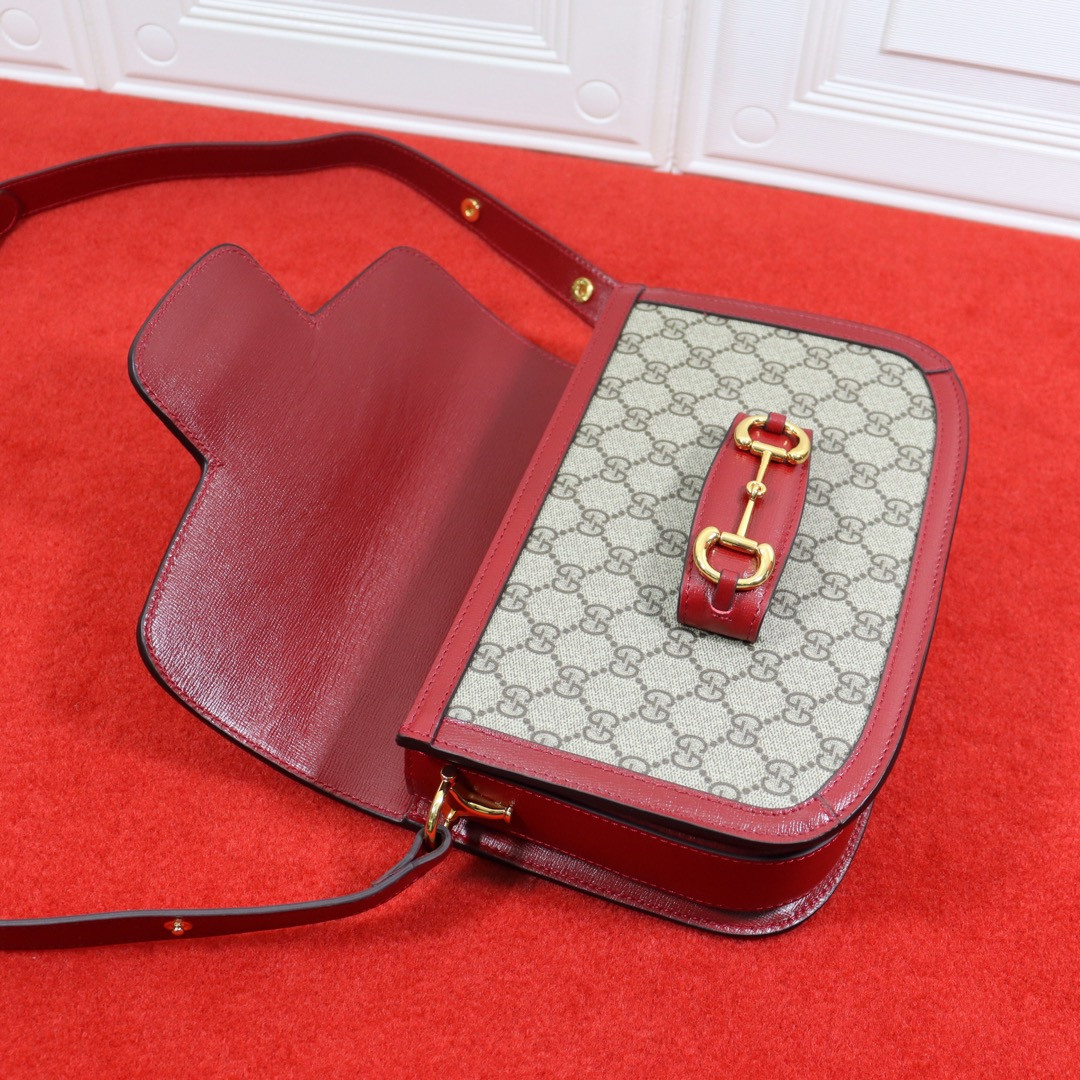 G*u*i horsebit 1955 shoulder bag gray red 9.8"w x 7"h x 3.1"d