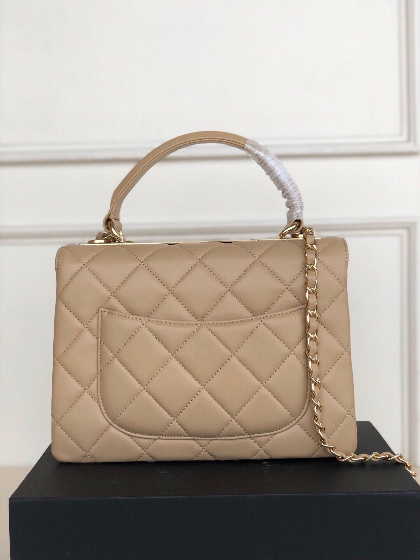 Ch*el flap bag with top handle 6.6 × 9.8 × 4.7 in