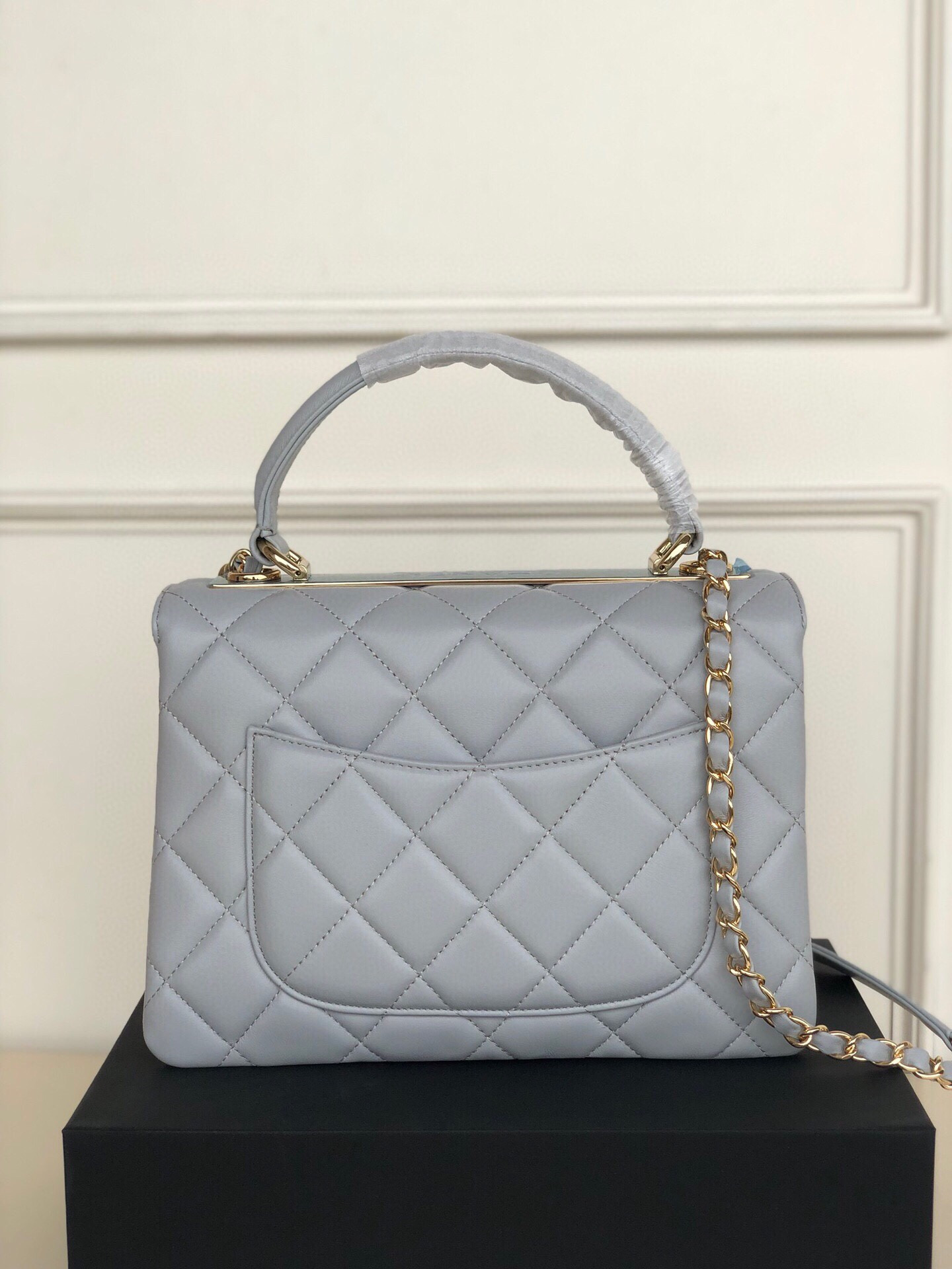 Ch*el flap bag with top handle 6.6 × 9.8 × 4.7 in