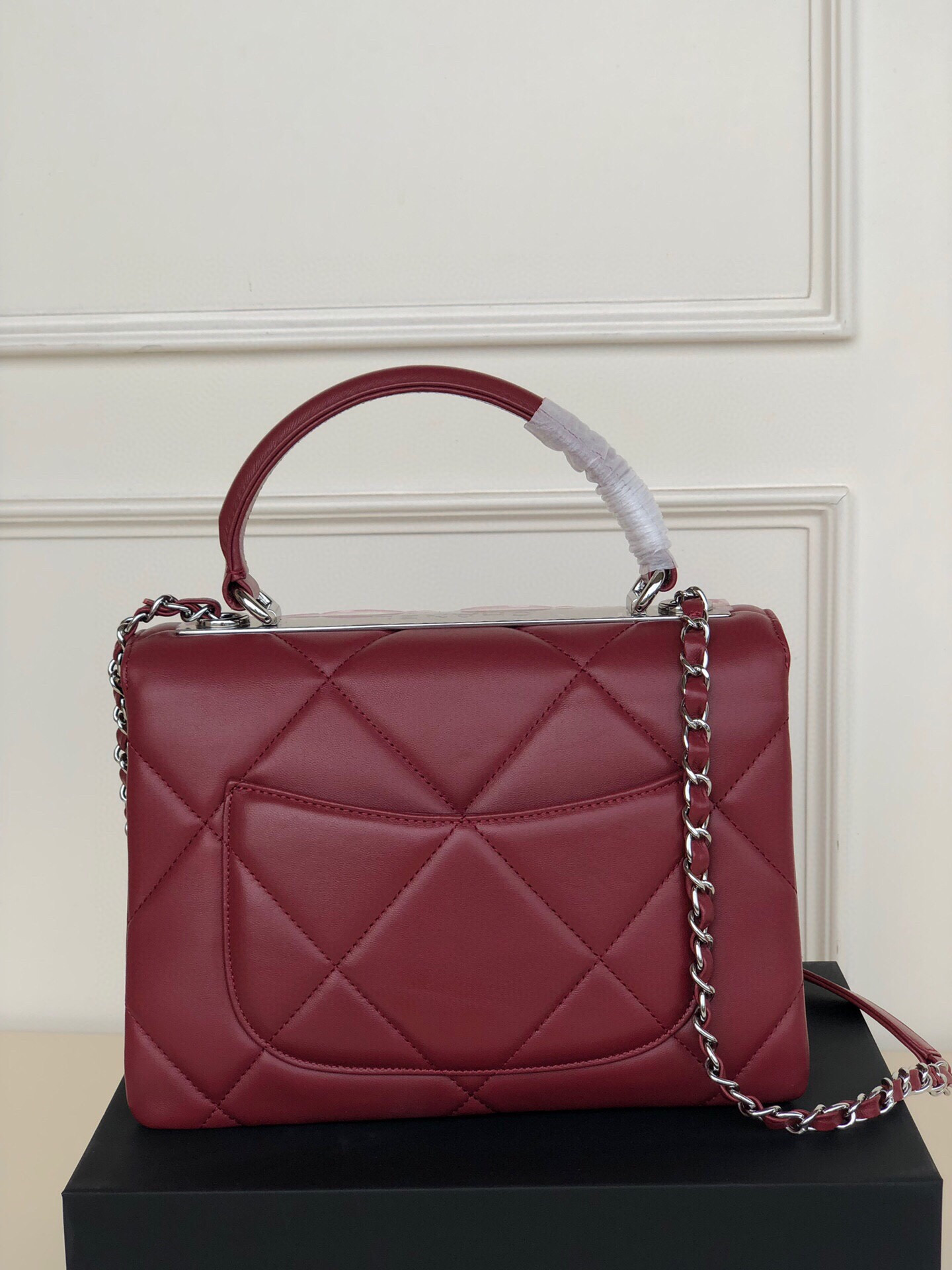 Ch*el flap bag with top handle 6.6 × 9.8 × 4.7 in