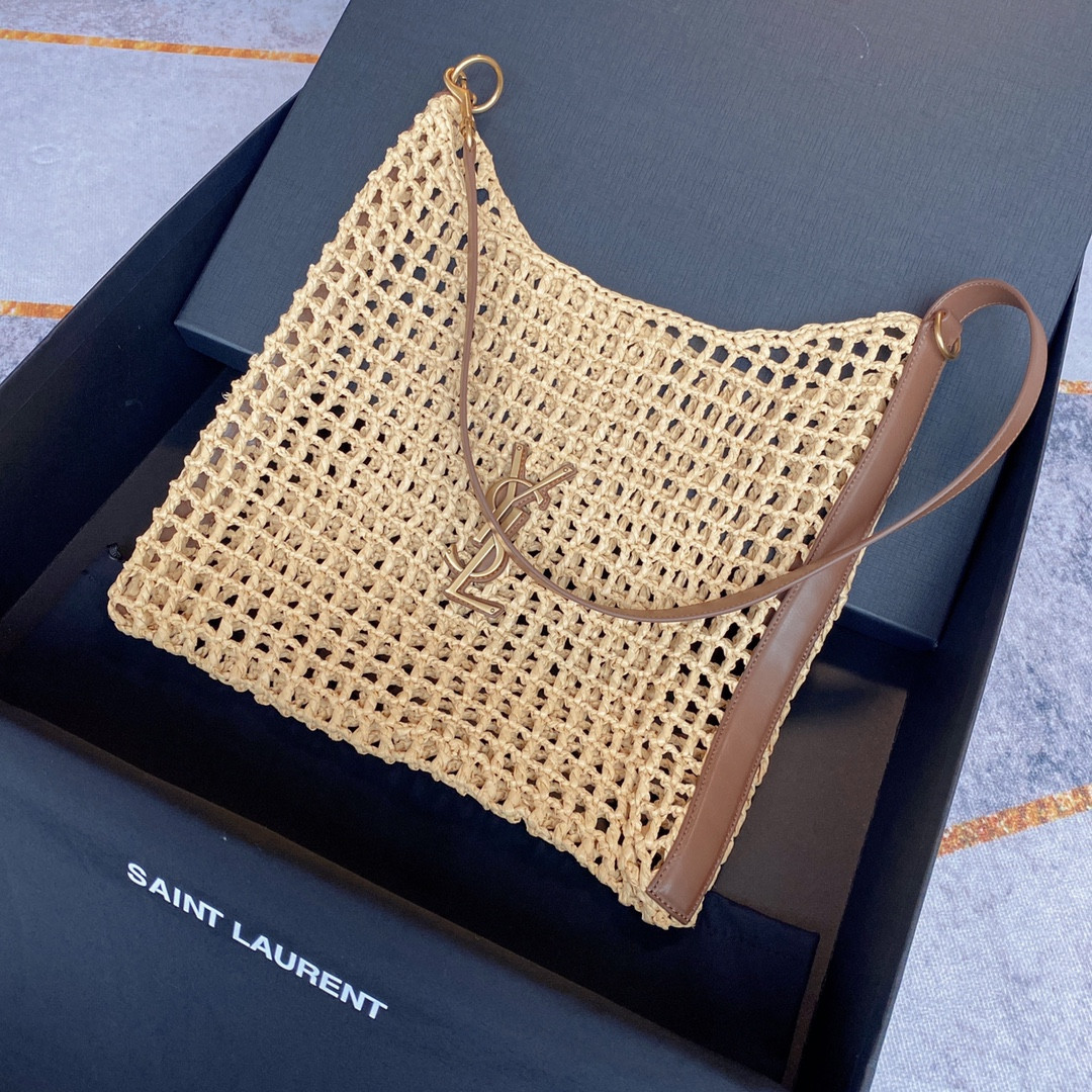 Y*L oxalis bag in raffia macramÉ  color natural 14.6x15.7x1.2inches