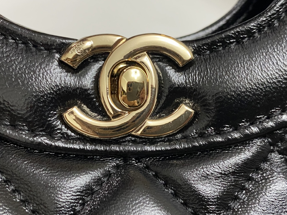 Ch*el shopping bag shiny lambskin & gold-tone metal black11.7 × 11.3 × 3.5 in
