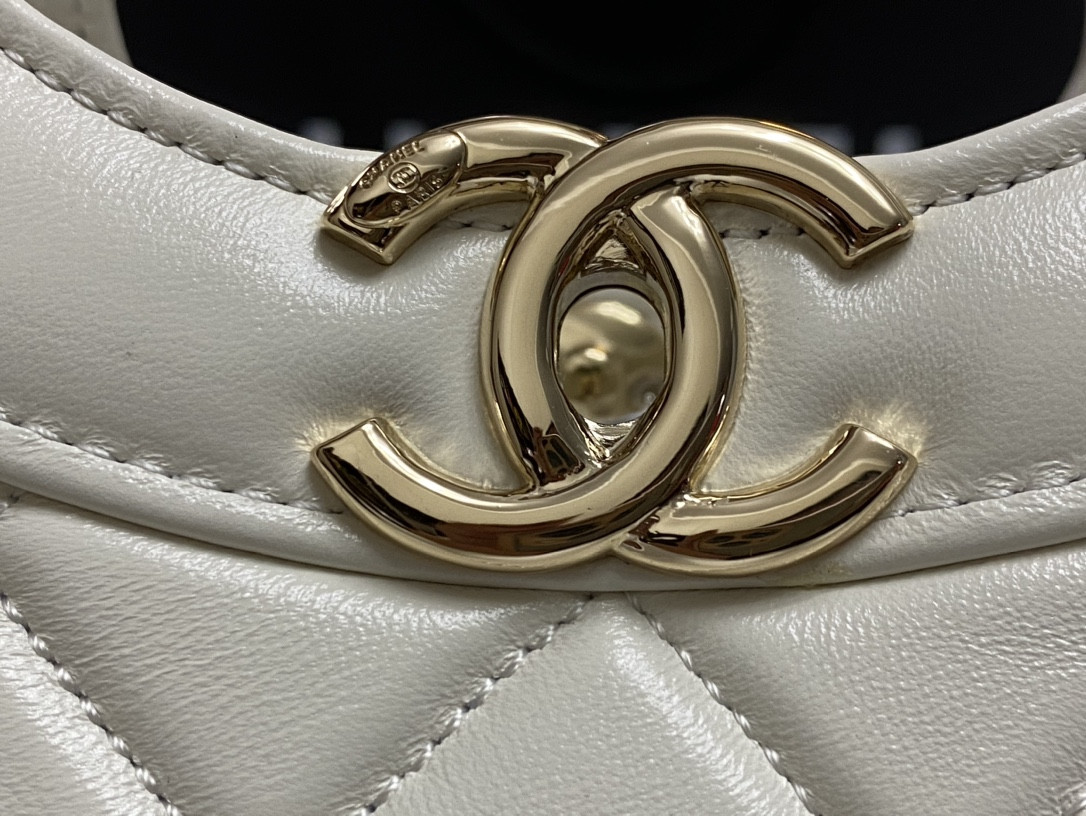 Ch*el shopping bag shiny lambskin & gold-tone metal 11.7 × 11.3 × 3.5 in