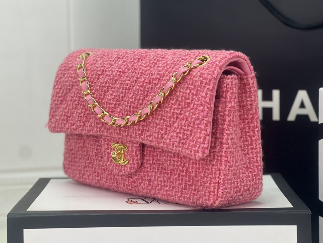 Ch*el classic 11.12 handbag tweed & gold-tone metal   6 × 9.9 × 2.5 in