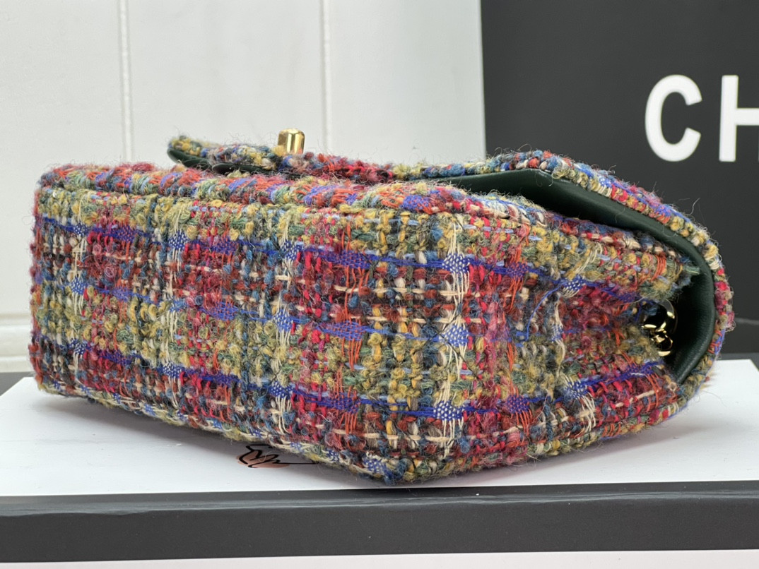 Ch*el mini classic 11.12 handbag tweed & gold-tone metal 4.7 × 7.8 × 2.3 in