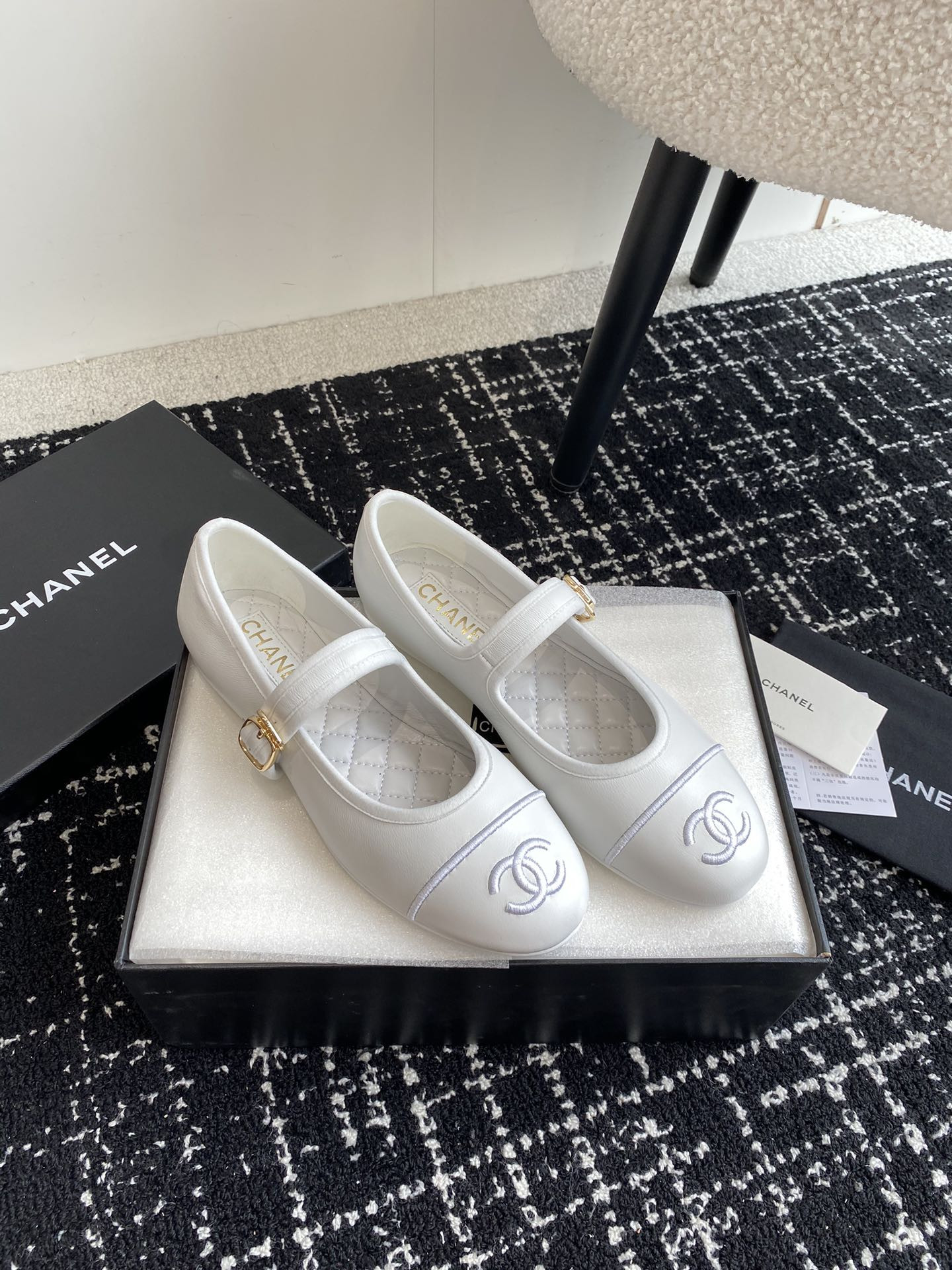 ua Ch*el mary janes lambskin white