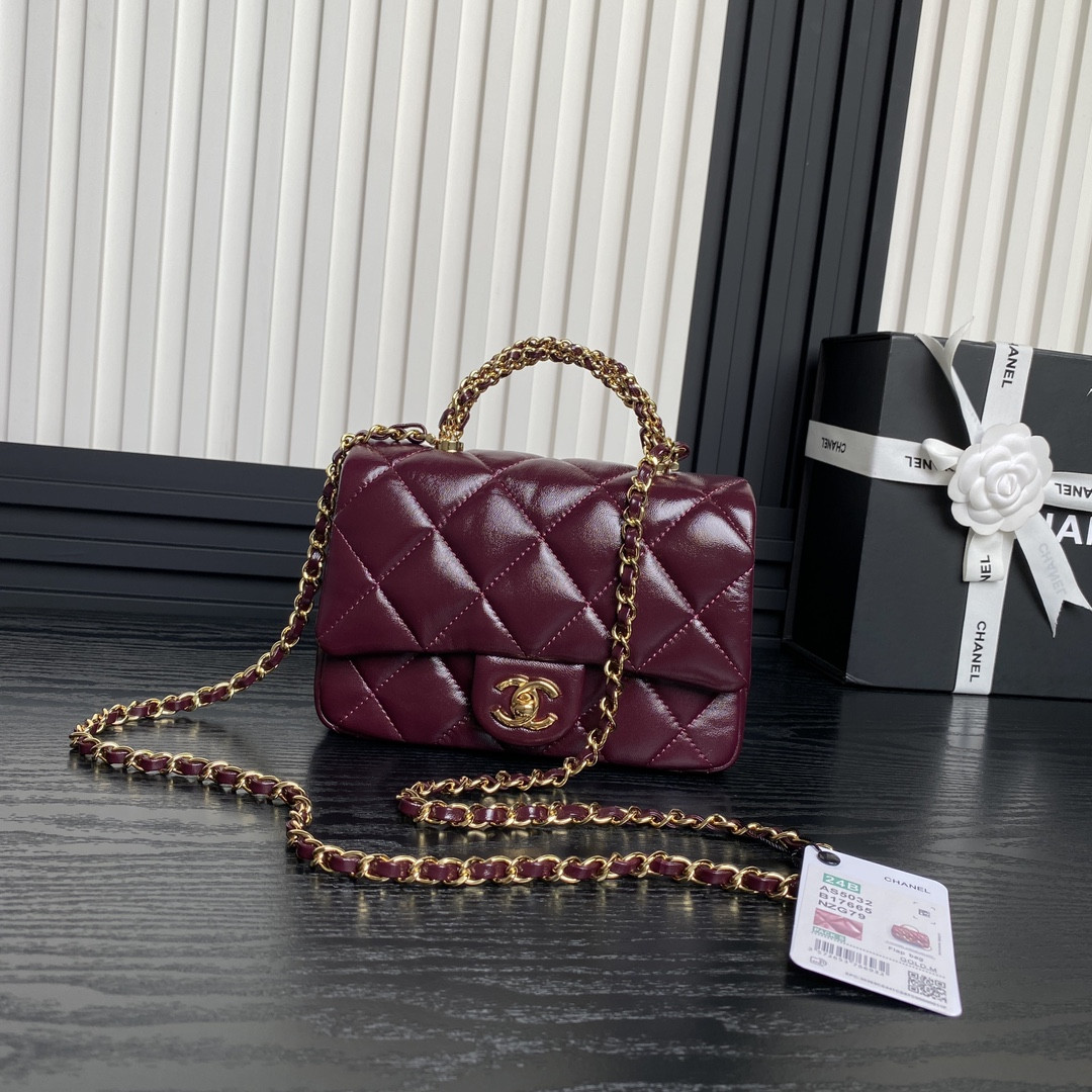 Ch*el mini flap bag with top handle 14×19×8.5cm