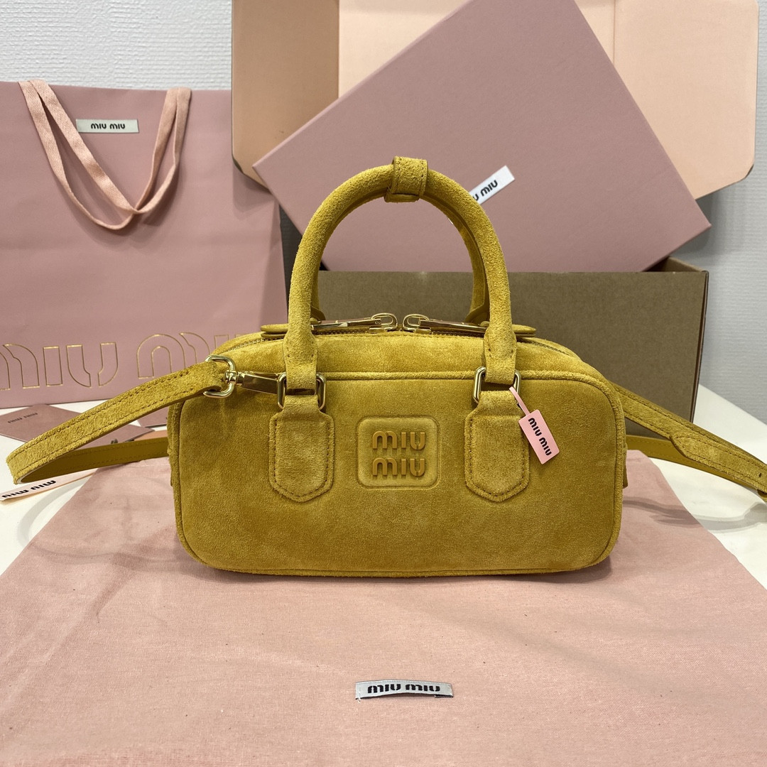 Miu Miu Arcadie padded suede top-handle bag 22X10.5X7.5cm
