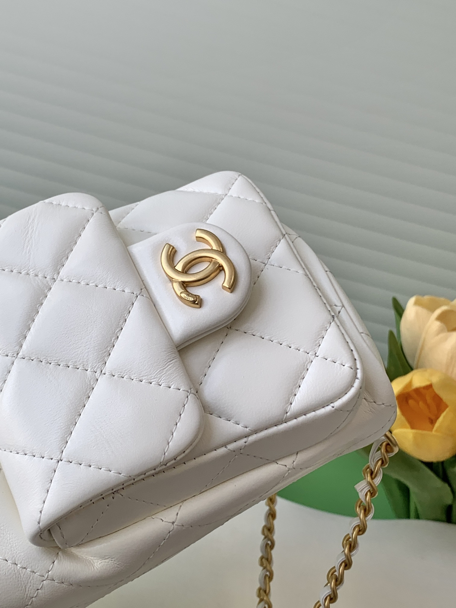 Ch*el backpack shiny lambskin 24.5x18x8cm