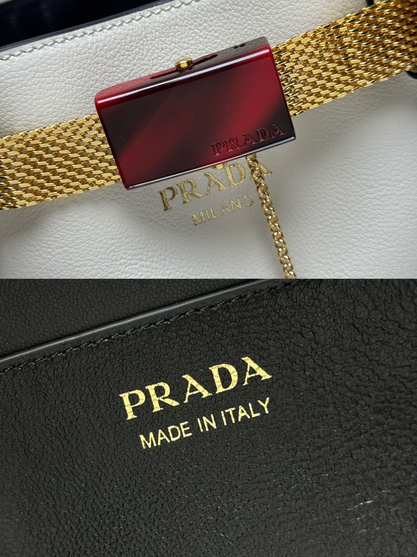 Pra*a buckle leather bucket bag with jeweled belt 29x26.5x18cm